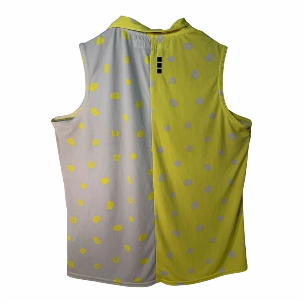 Jamie Sadock Polka Dot Maximalist Sleeveless Golf Top Yellow Grey M Athletic